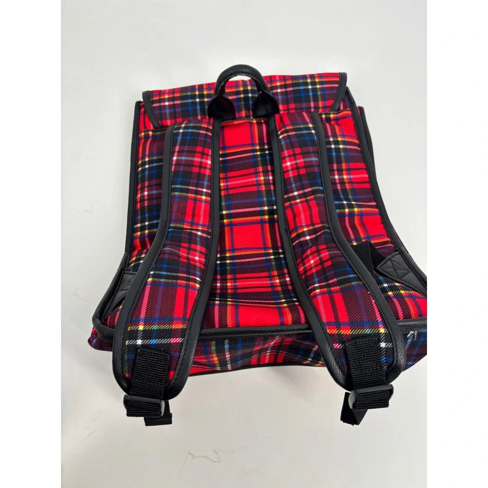 Disney Backpack Unisex OS Red‎ Cruella de Vil Tartan Plaid Punk Patch Rucksack